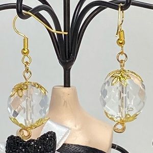 Unique Handmade Clear Glass Bead Dangle Earrings